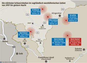 Die Grafik zeigt die bis zum 25. August erfassten st�rksten Beben in der Region. Am Sonntag erreichte der Erdsto� die St�rke 3,8.