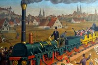 Das Neue - bejubelt und gef�rchtet: die erste Eisenbahnfahrt mit der Dampflokomotive Adler 1835. 