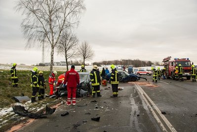 <p>
Die Beifahrerin wurde eingeklemmt und musste von der Feuerwehr befreit werden.</p>
