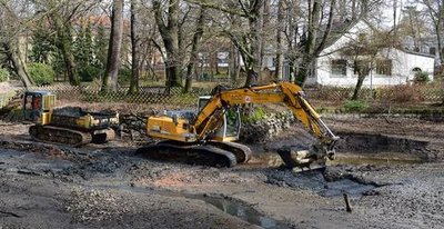 <p>24. Februar: Am Schwanenteich in Mittweida wurde viel Erde bewegt. Die Sanierungsarbeiten begannen im Februar: Der große Teich und die angrenzenden kleineren Gewässer wurden vom Schlamm befreit und bekamen eine neue Ufereinfassung. Rund 750 Meter Teichrand mussten saniert werden. Einzelne Bereiche, etwa an Überlaufbauwerken, erhielten neue Natursteinmauern. Rund um die Insel im Teich wurden die Mauern nicht verfugt. Es wurden noch zwei neue Spielplätze gebaut, einer ist schon nutzbar, der andere wird im Frühjahr 2017 übergeben werden.</p>