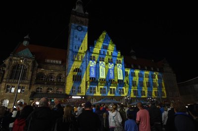 <p>Lichtshow am Rathaus.</p>
