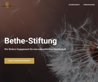 Die Internetseite der Bethe-Stiftung - mit Pusteblume. In Chemnitz haben sich drei Träger sozialer Projekte über eine 30.000-Euro-Spende gefreut, sind aber irritiert, weil offenbar das Doppelte versprochen war und sie trotz Kontaktversuchen nichts mehr von der Stiftung hörten. 