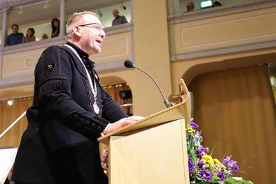 Freibergs Oberbürgermeister Sven Krüger bei seiner Neujahrsansprache im Januar.