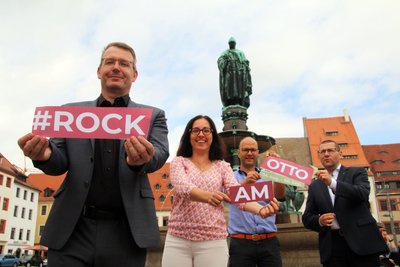 Sven Krüger, Anja Fiedler, David Bojack und Holger Scheich (v.l.) werben für das neue Veranstaltungsformat "Rock am Otto"