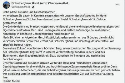 Facebook-Post der Betreiberfamilie. 