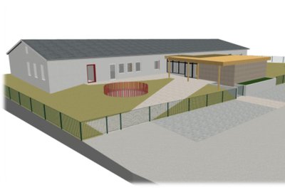 Die möglicherweise verkleinerte Kita Gänseblümchen in Auerbach mit dem Nordflügel. Der Südtrakt ist hier nicht mehr zu sehen. Er soll, so die Idee, abgerissen werden.