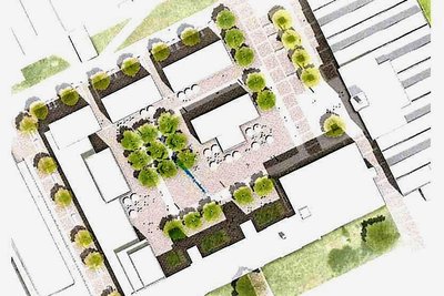 Der Gestaltungsplanentwurf für den künftigen Marktplatz der Stadt Flöha auf dem Gelände der Alten Baumwolle. Der Marktplatz soll auch das verbindende Element für die einzelnen Bausteine des neuen Stadtzentrums in Flöha sein.