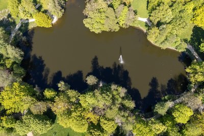 Der Plauener Stadtpark von oben. Im Jahre 1959 schoss dort erstmals eine Fontäne in die Höhe.