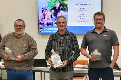 Mike Gisper, Mario Viertel und René Mühlbauer (v. l.) sind die besten Einzelfahrer beim Stadtradeln.