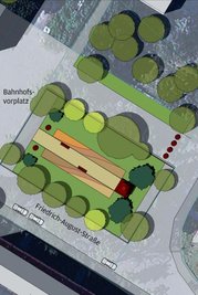 Variante 1 knüpft an die bisherige Gestaltung des Platzes an.