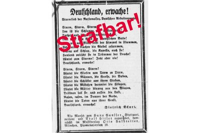 Abdruck des vom Nazi-Propagandisten Dietrich Eckart verfassten Textes des „Sturmliedes“ der NSDAP.