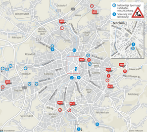 Überblick über Baustellen und Sperrungen in Chemnitz.
