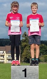 Zwei Starter, zwei Sieger beim kleinen Athletiktest der Wintersportler in Olbernhau: Julia Schumann und Finn Hoffmann. 