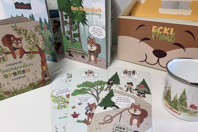 Eichhörnchen Ecki ist das Maskottchen des Feriengebiets an der Hohen Reuth. Es hat mittlerweile sogar eigene Fanartikel, die sich gut verkaufen.