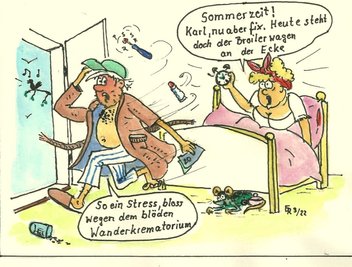 Karikatur über die Zeitumstellung