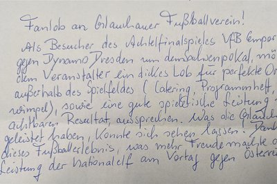 Leserbrief von Peter Dormanns aus Meerane zum Sachsenpokalspiel des VfB Empor Glauchau gegen Dynamo Dresden.