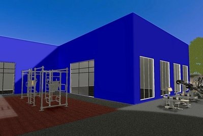Voraussichtlich ab August kann im Außenbereich am Calisthenics Tower (links) und anderen Geräten trainiert werden.