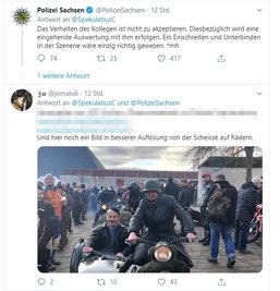 Auf Twitter wurden Videos und Bilder von dem Gespann verbreitet. Gepixelt im Screenshot: eine nachweislich falsche Angabe über den Veranstalter des Treffens. Alleiniger Veranstalter der Veranstaltung sind die Schlossbetriebe. 