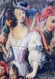 Kopie des Wandbildes mit dem Konterfei der Neuberin am Eingang des Neuberin-Museums. 