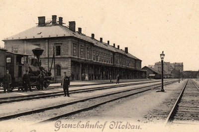 Der Grenzbahnhof Moldau um 1900. Früher gab es hier bis zu neun Gleise für Güter- und Personenverkehr.
