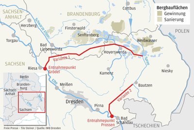 Riesige Rohrleitungen nötig: Aktuell werden diese zwei Varianten für eine Überleitung von Elbewasser in die Spree diskutiert.