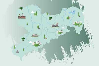 Stille Karte? Die stilisierte Landschaft soll Lust auf einen Urlaub in Sachsen machen. Für das Vogtland sind aber keine Highlights in Sicht.