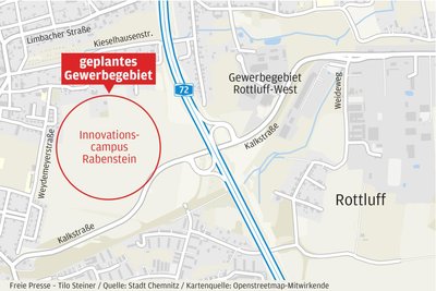 Auf der östlichen Seite der A 72 existiert seit mehr als zehn Jahren bereits ein Gewerbegebiet. Nun soll nach Plänen des Rathauses auch die Westseite bebaut werden.