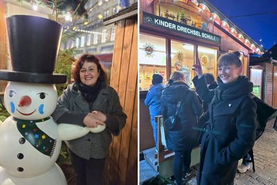 Annaberg vs. Chemnitz: Zwei Tage für den ultimativen Test – Reporterinnen Katrin Kablau (l.) und Denise Märkisch haben sich gegenseitig auf dem Weihnachtsmarkt besucht.