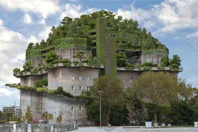 Wenn es erst einmal richtig grünt auf dem Feldstraßenbunker, könnte es dann über Hamburgs Dächern so aussehen.