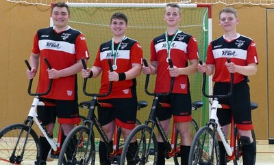 Die U-19-Radballer des SV 1870 Großolbersdorf - von links: Nick Schreiter, Christian Kropat, Raphael Seidel und Aaron Weber. 