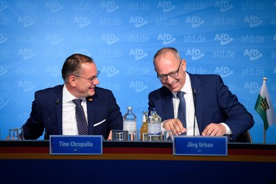 Zwei Sachsen an der AfD-Spitze: Bundeschef Tino Chrupalla (links) und Landeschef Jörg Urban.