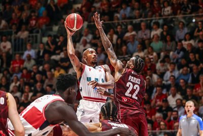 Darion Atkins im Mai 2024 im Dress des italienischen Erstligisten Unahotels Reggio Emilia.
