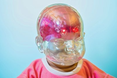 Zwei Lämpchen blinken hinter der Stirn der Demopuppe und zeigen: Hier ist Schaden entstanden.