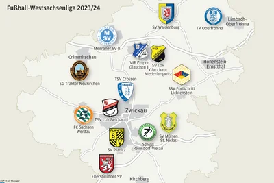 Die Mannschaften der Westsachsenliga verteilen sich in der Saison 2023/24 über einen Großteil des Landkreises. 