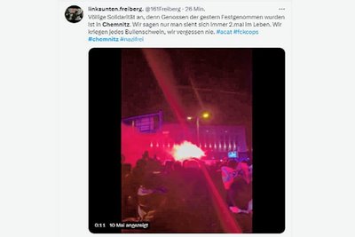 In einer Twitternachricht rufen Sympathisanten einer Antifa-Demo in Chemnitz zu Gewalt auf und ecken damit auch bei den Veranstaltern an. Sie weisen die Drohungen gegen die Polizei als überflüssig zurück.