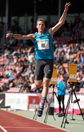 Max Heß beim Dreisprung. Mit 17,05 Metern gewann der Chemnitzer klar und deutlich.