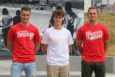 Drei weitere Neuzugänge des FSV Zwickau, von links: Lucas Hiemann, Till Streller und Leonhard von Schroetter.
