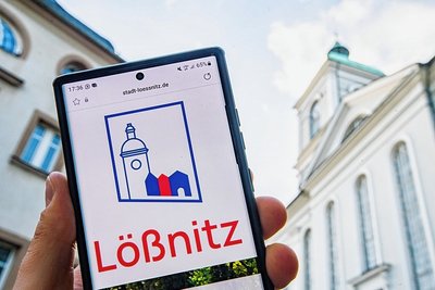 Das neue Logo der Stadt Lößnitz zeigt die Johanniskirche prominent - aber unvollständig. 