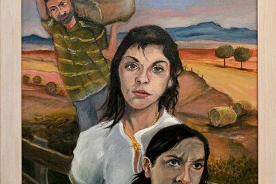 „Rut, Noomi und Boas": Das Gemälde von Christian Burkhardt, 2022, aus der Serie „Bibelgesichter": Das „Buch Rut“ aus dem Alten Testament ist die Grundlage für das Oratorium.