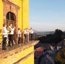 Das Augustusburger Blechbläserensemble bei einer Probe 2021. 