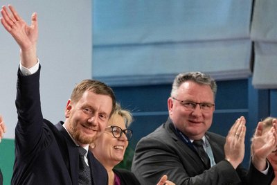 Führen Sachsens Union an: der Landesvorsitzende und Ministerpräsident Michael Kretschmer, Kulturministerin und Parteivize Barbara Klepsch sowie Fraktionschef und Parteivize Christian Hartmann (von links).