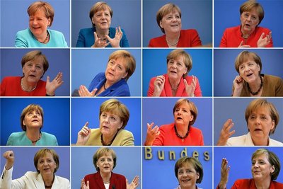 Die Bildkombo zeigt Bundeskanzlerin Angela Merkel (CDU) während ihrer traditionellen Bundespressekonferenz im Sommer in Berlin von 2021 bis 2006 (oben links bis unten rechts). 