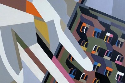 Rissa: "Große Phobie", Ölgemälde aus dem Jahr 1981, scheint auf typische, um mehrere Ecken denkende Rissa-Art vor dem Berühren heißer (Reib-)Eisen zu warnen. 