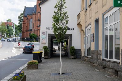 An der Schwarzenberger Straße wurde mitten auf dem Fußweg ein Baum gesetzt.