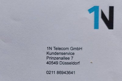 Dieser Briefkopf gehört zu 1N Telecom aus Düsseldorf. Sie hat mit der Deutschen Telekom nichts zu tun.