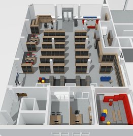 Größer und heller: Bei der Ausstattung der neuen Stadtbibliothek lässt sich die Innenarchitektin von einer übersichtlichen Anordnung der Einrichtungsgegenstände leiten, wie sie typisch für den Bauhausstil ist. 