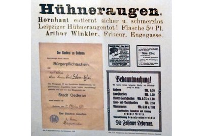 Beispiele von Anzeigen Oederaner Friseure, zu sehen in der neuen Ausstellung im Museum am Markt.