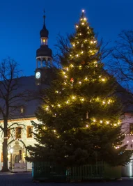 Rund 220 Lichter erstrahlen auf dem Marienberger Weihnachtsbaum. 