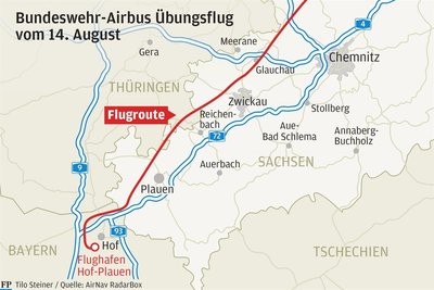 Die Flugroute führte vom Flughafen Hof-Plauen aus in nordöstliche Richtung.