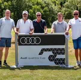 Radiomanager Tino Utassy, Frank Zettlitzer, Udo Fankhänel, Golfclub-Vorstand Gilbert Toepffer, Audi-Chef Helge Leonhardt (von links).